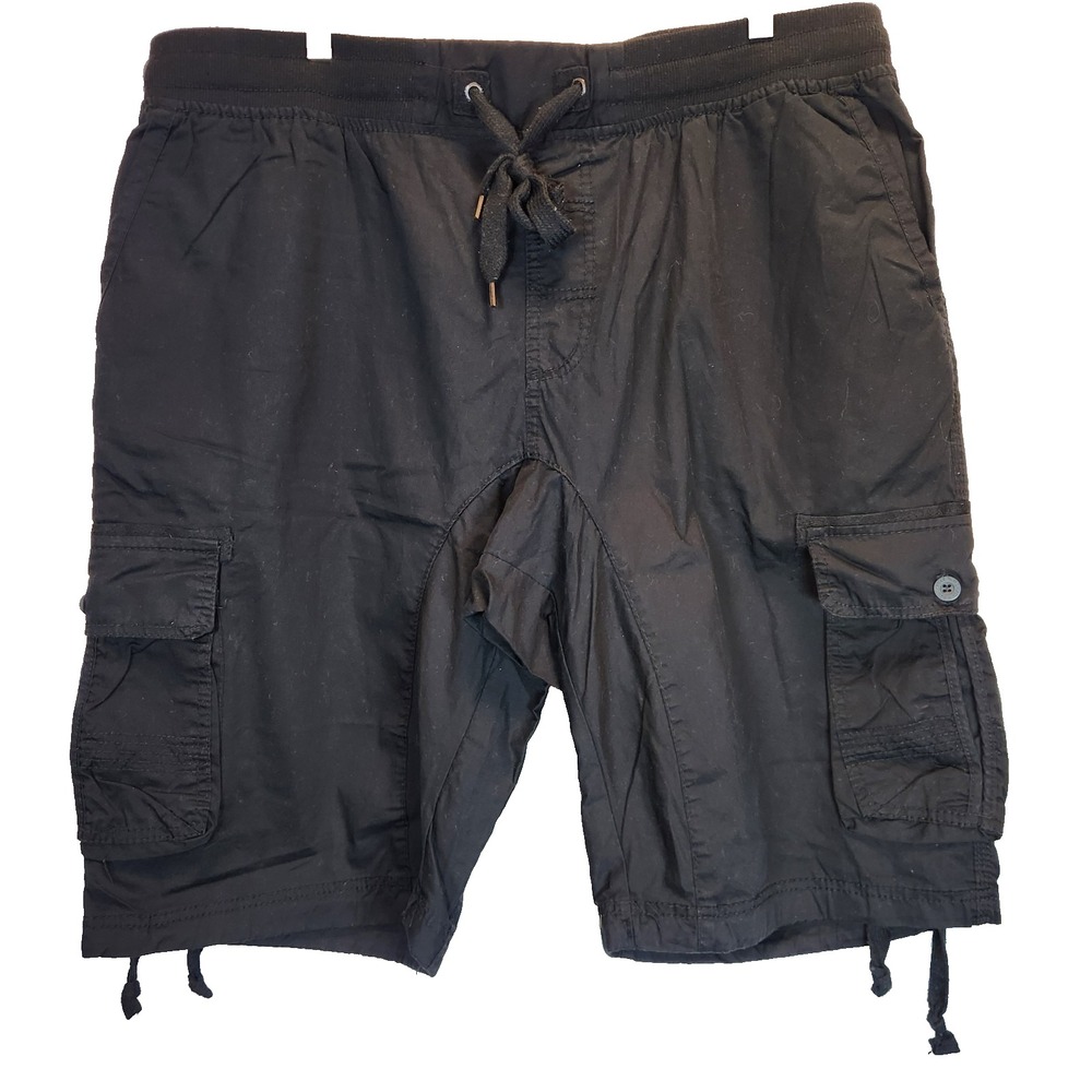 Southpole Men's 4XL Big Cargo Jogger Shorts Black Elastic Drawstring Waist Twill